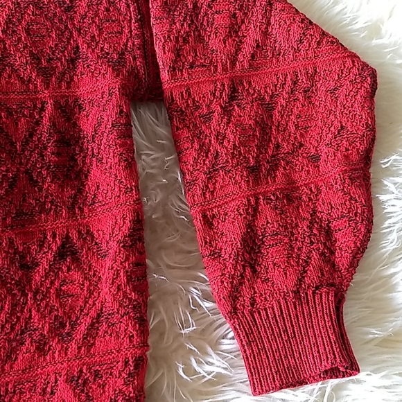 Vintage Aspetuck Cardigan Sweater red/black USA - Picture 5 of 10